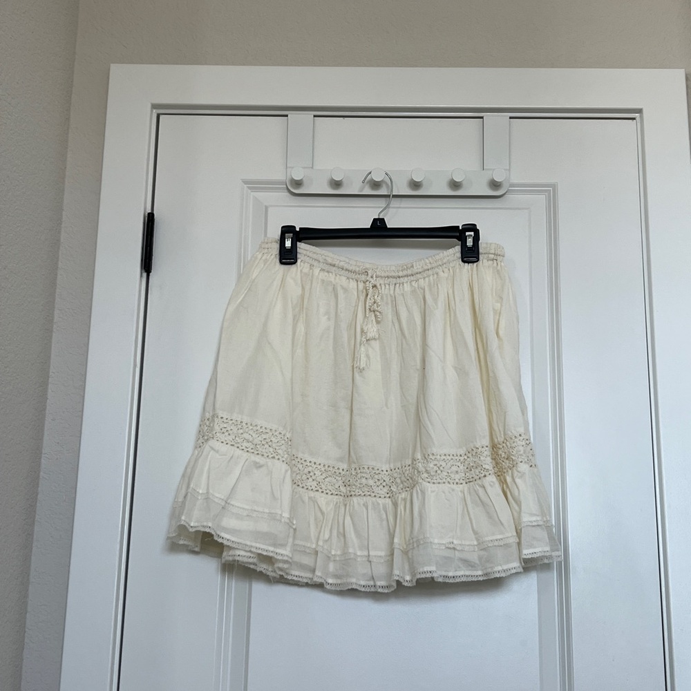 LOFT Ivory Skater Skirt with Lace Trim